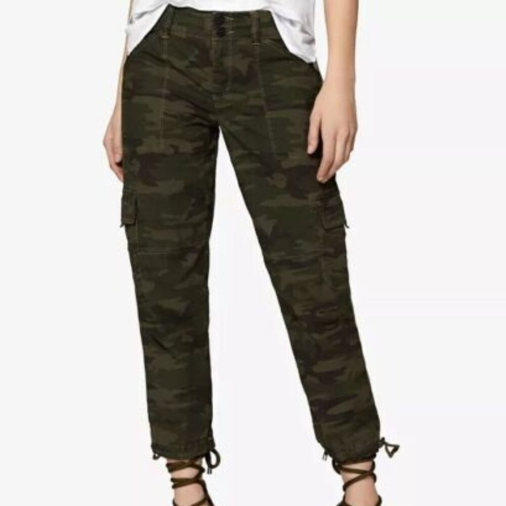 Sanctuary x Anthropologie 100% Linen Camo Cargo Pants Joggers Crop Women’s XS